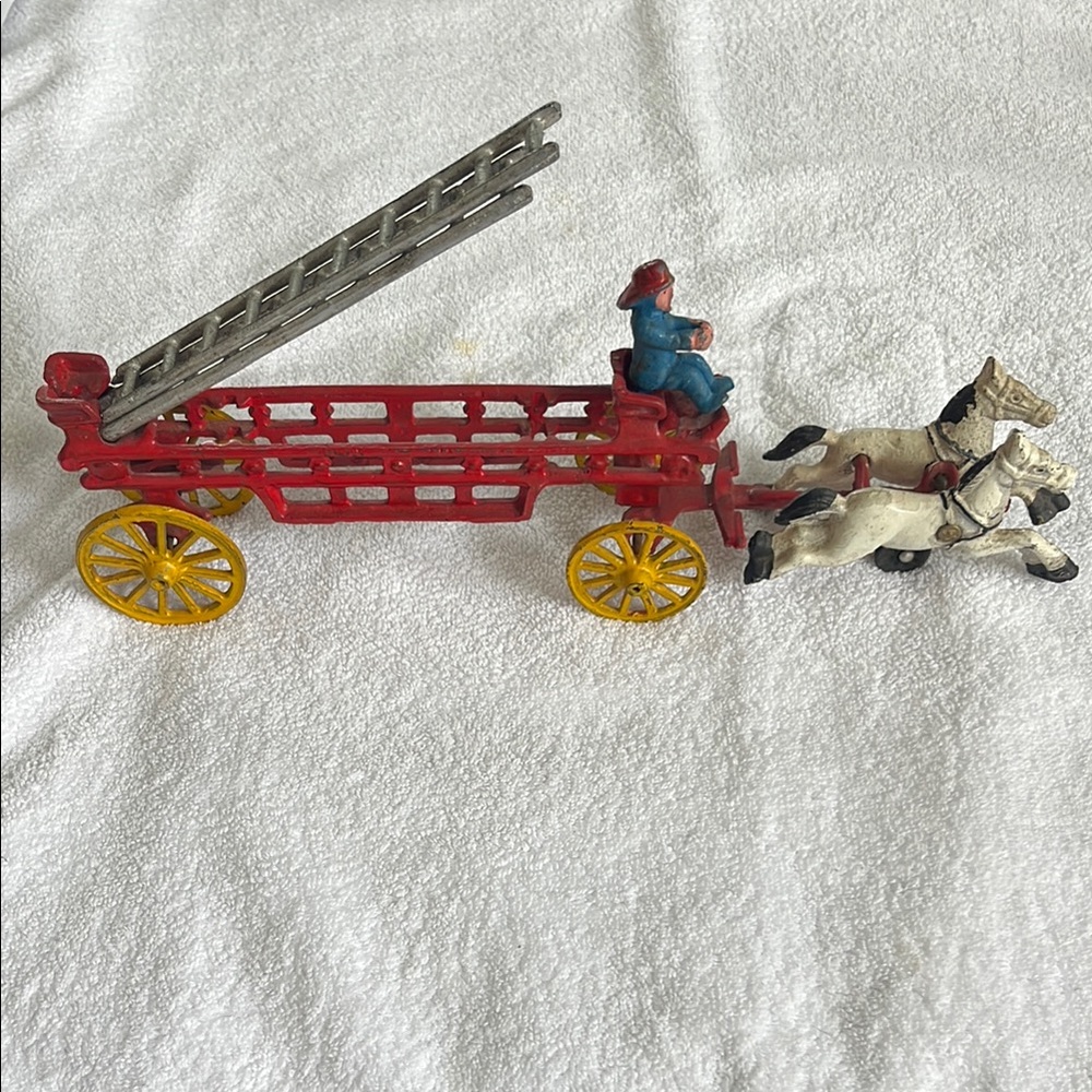 Vintage Fire Truck Toy with Horses cast iron